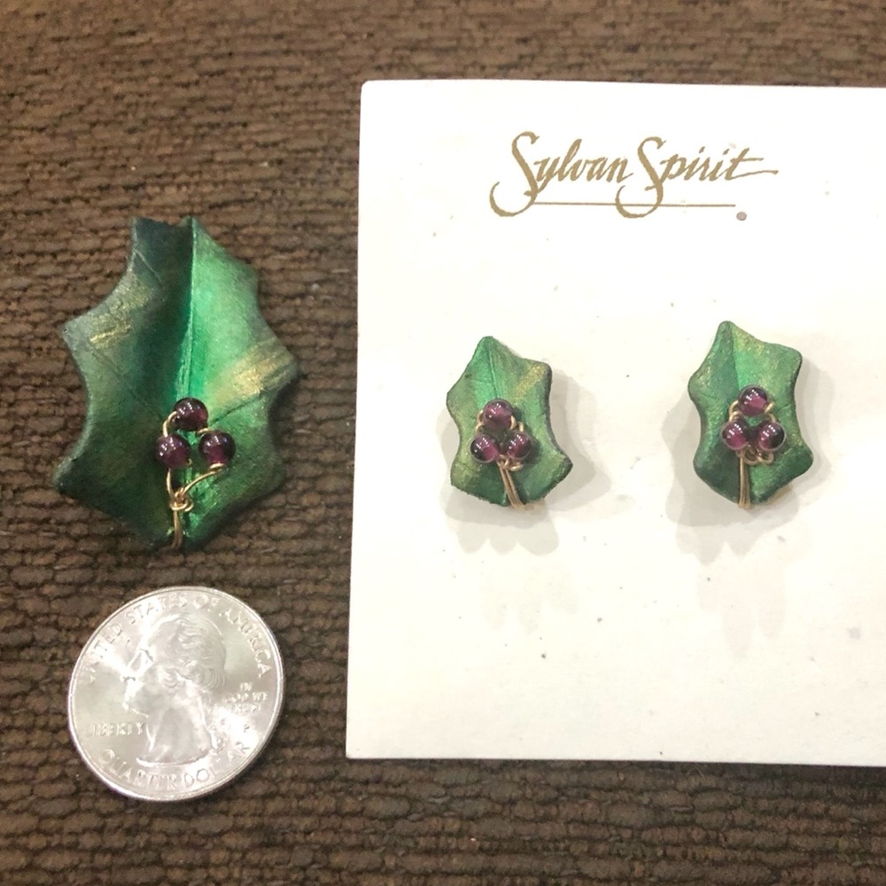 New Sylvan Spirit Sculpted Clay Brooch & Earrings - Picture 7 of 9